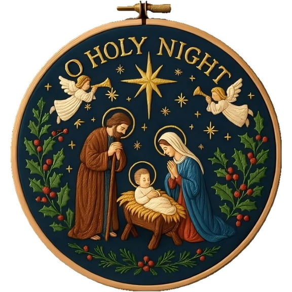 O Holy Night DIY Embroidery Kit, Adult Nativity Scene Embroidery Kit, DIY Religious Easter Cross-Stitch Ornaments, Christian Handmade Cross-Stitch Gifts for Beginners