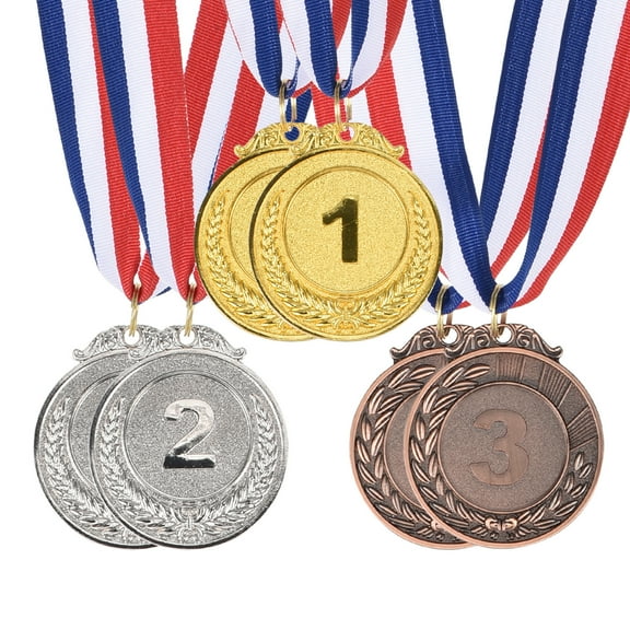 Uxcell 2 Inch  Style Gold Silver Bronze Award Medals 1st 2nd 3rd Prize with Neck Ribbon 6 Pieces