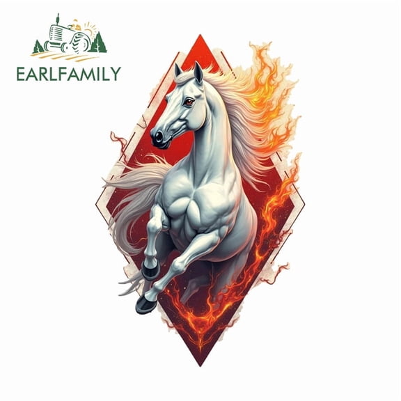 EARLFAMILY 5.1" Fire Horse Sign Car Stickers Personality Motorcycle Windshield Racing Drifting Scooter Waterproof PVC Decal Occlusion Scratch Decor