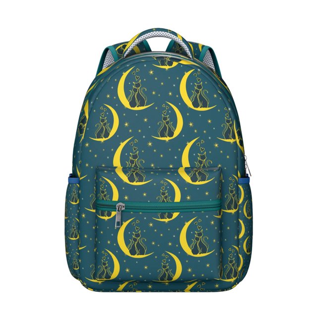 Artistic Cat Print Student School Backpack with Minimalist Cat Design and Geometric Cat Pattern Abstract Design Book Bag