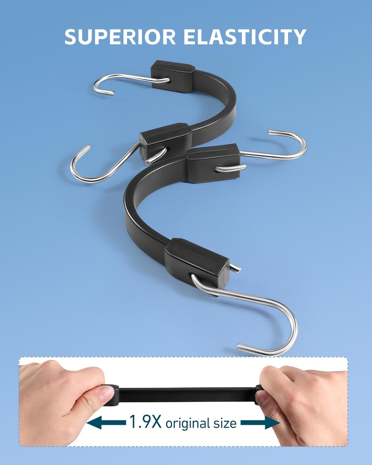 18 Inch Rubber Bungee Cords Heavy Duty Outdoor, Black Bungee Straps with Upgraded Hooks, Weatherproof Tarp Straps with 1.9X Max Stretch & 100% Rubber for Cargo, Van, Truck, Motorcycle, etc (12 Pcs)