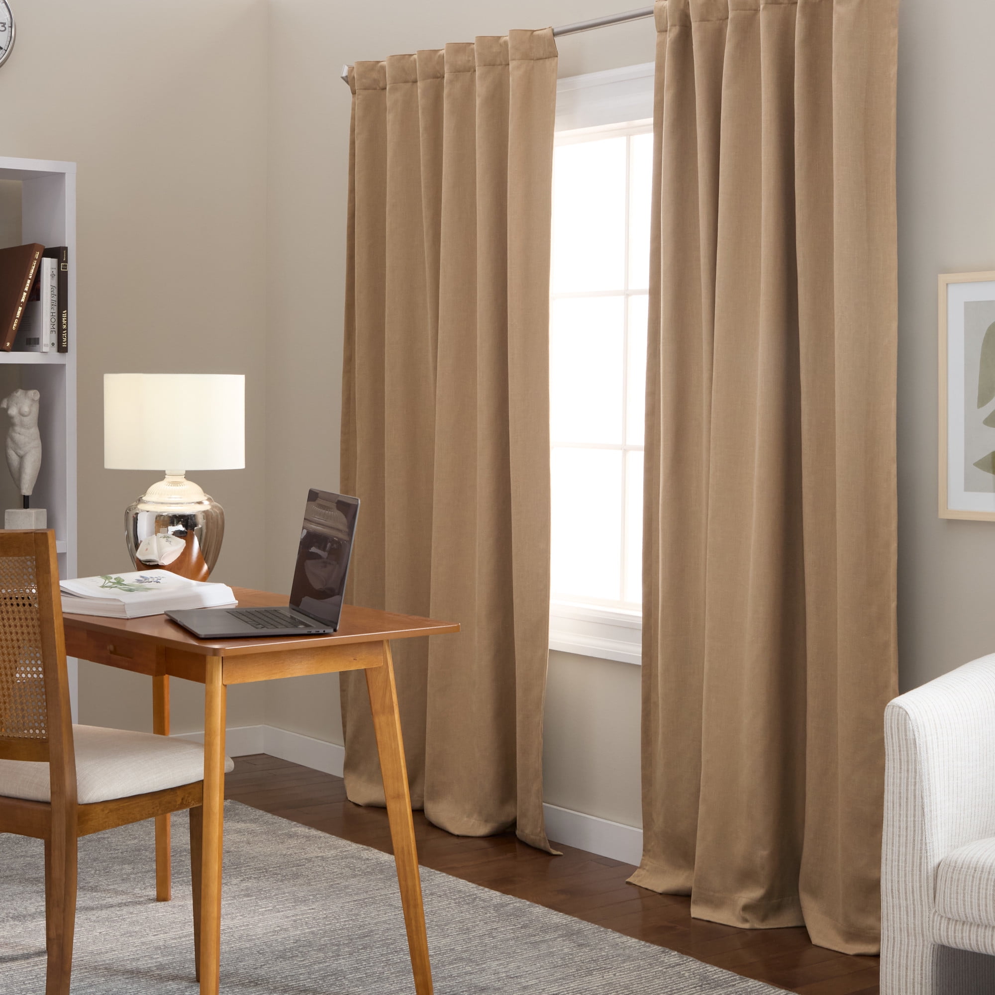 TOWN & COUNTRY LUXE Davos Solid Linen Texture Indoor Curtains, 100% Blackout with Energy Efficient Lining, Back Tab/Rod Pocket Top, 2-Pack Set, Taupe, 50"x84"