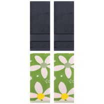 Unique Bargains 4 Pcs Sold Striped Cotton Hand Towels Dark Grey/Green 14" x 30"/13" x 29"