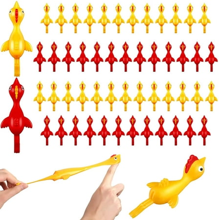 50 Pieces Slingshot Chicken Funny Rubber Flicking Chicken Toy Stretchy Chicken Flingers for Boys ...