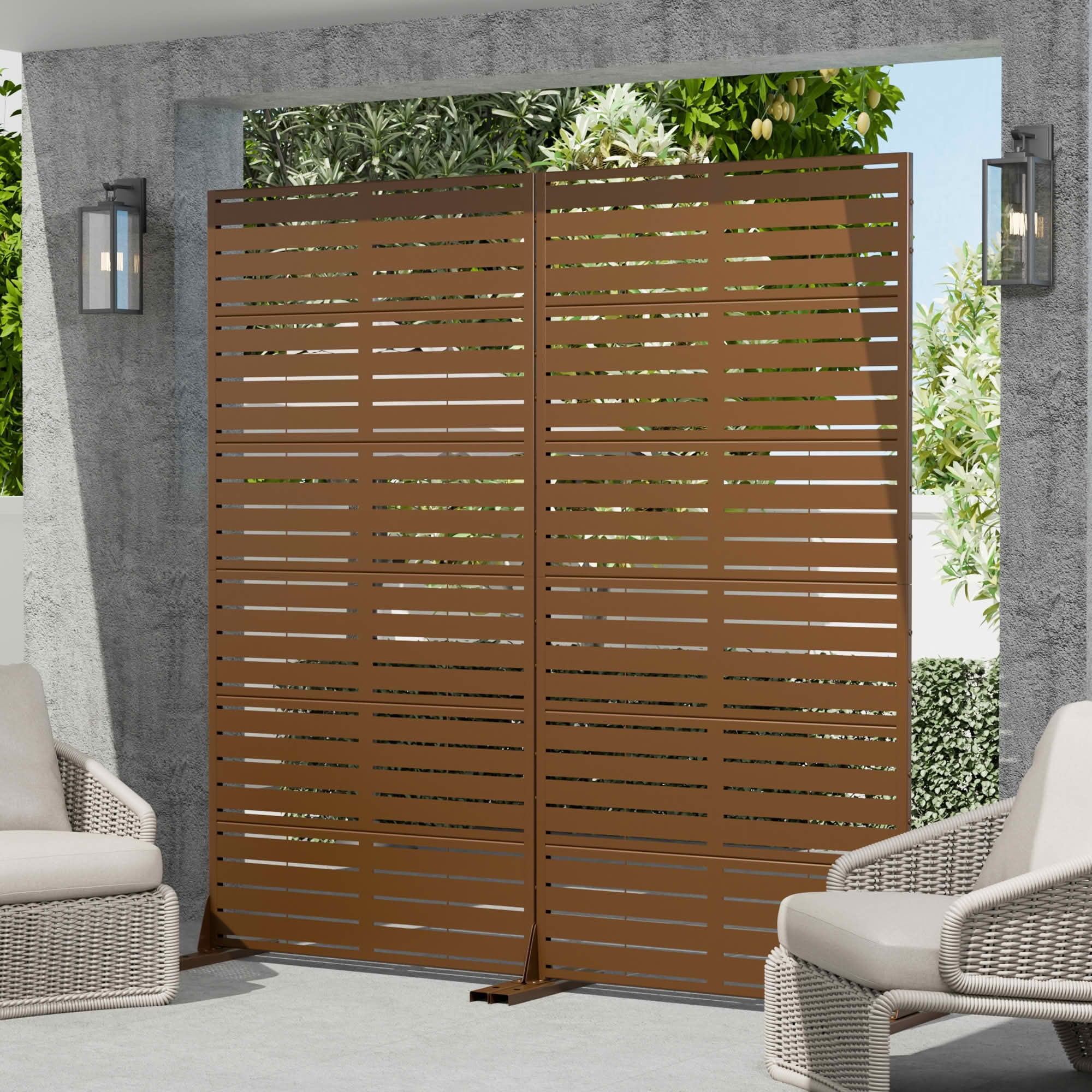 MAYEERTY 72x35x16 Inch Brown Louvered Galvanized Steel Privacy Screen, 6 Piece Set for Outdoor Street