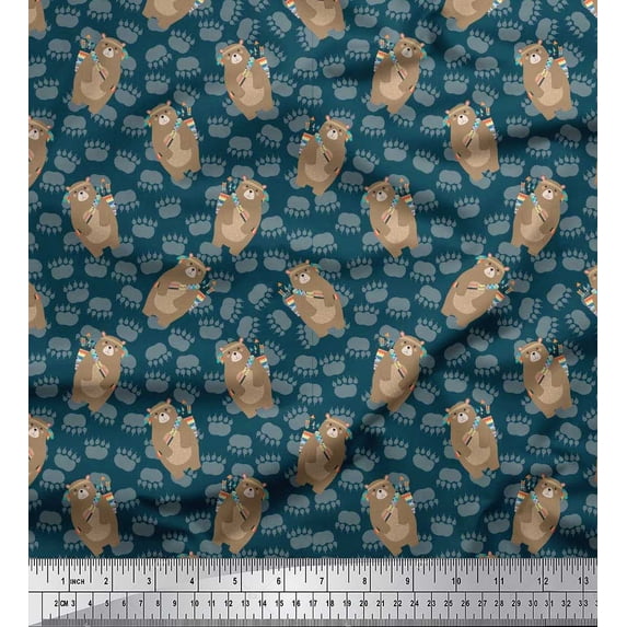 Soimoi Rayon Fabric Footprint,Bear & Arrow African Fabric Prints By Yard 42 Inch Wide