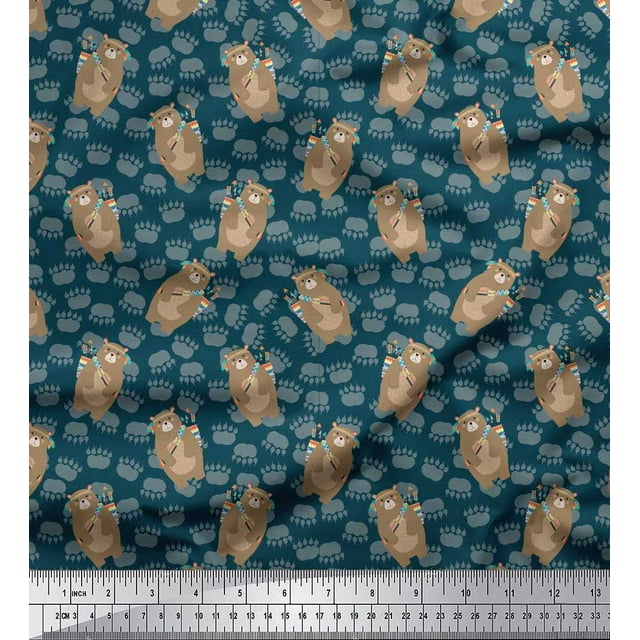 Soimoi polyester Crepe Fabric Footprint,Bear & Arrow African Print Fabric by Yard 52 Inch Wide