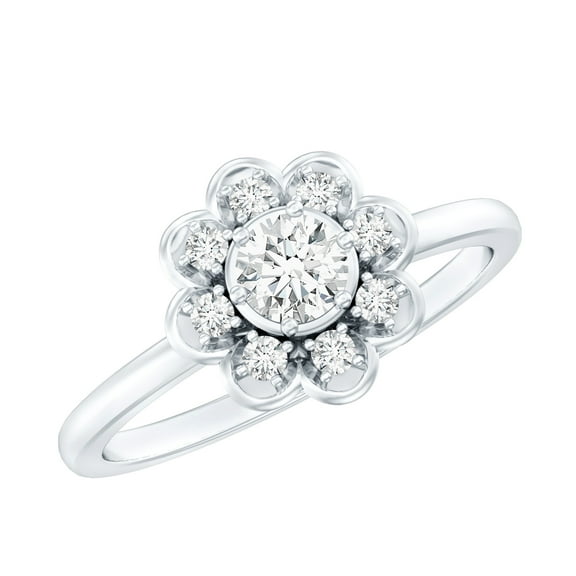 Rosec Jewels Lab Created Diamond Promise Ring - Flower Engagement Ring - EF-VS Quality, 925 Sterling Silver, US 4.00