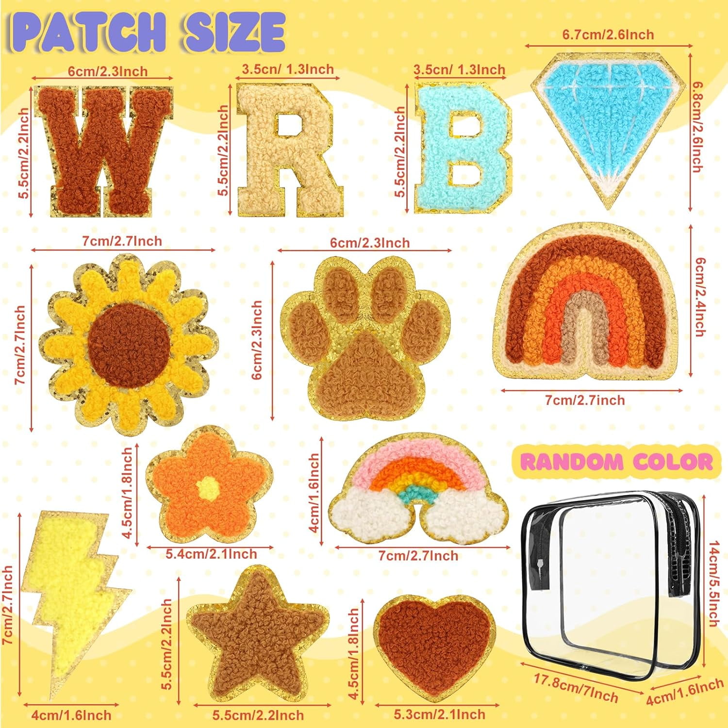 162 PCS Chenille Letter Patches Self-Adhesive, A-Z Chenille Letter Patches Sticker, Cute Rainbow Lightning Heart Star Patch Stick on Patches for DIY Crafts Hats Backpacks