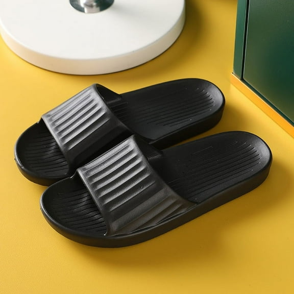 Nvzi-c Slippers for Women and Men Non Slip Quick Drying Shower Slides Bathroom Sandals ,Ultra Cushion ,Thick Sole(Size:44-45,Black)