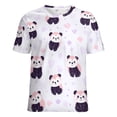 thumbnail image 5 of Panda Hearts Pattern Womens Tops Women's Fashion Casual Short Sleeve Flower Print Round Neck Pullover Top Blouse, 5 of 7