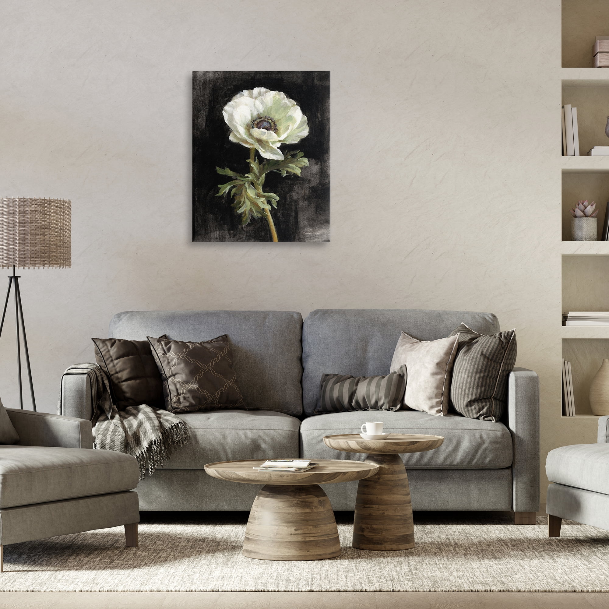 Stupell Industries Anemone on Black Plants & Flowers Painting Wrapped Canvas Art Print Wall Art, 24 x 30
