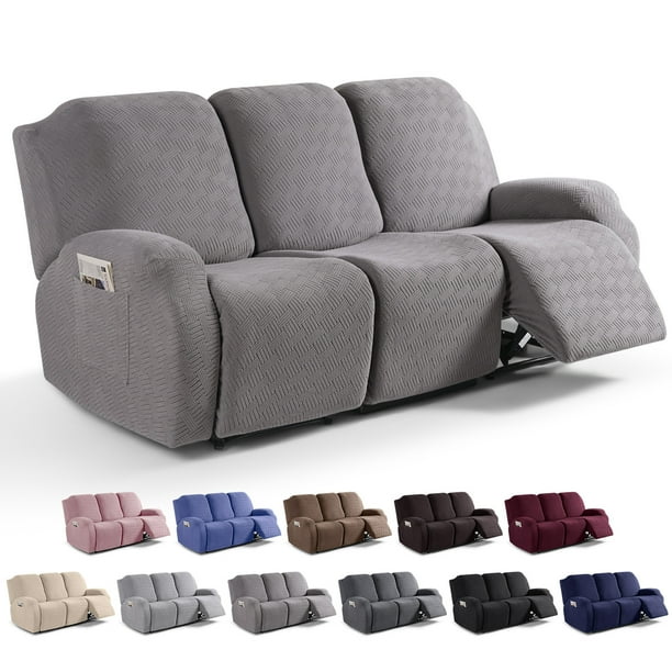 Nvzi Funda de sofá elástica de jacquard, funda de poliéster para sillón reclinable, fácil de instalar, lavable, protector de sofá de 3 plazas (gris)