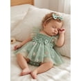thumbnail image 5 of Yuemengxuan Baby Girl Summer Outfit Floral Fly Sleeve Tulle Romper Dress Bow Headband 2 Piece Set, 5 of 9