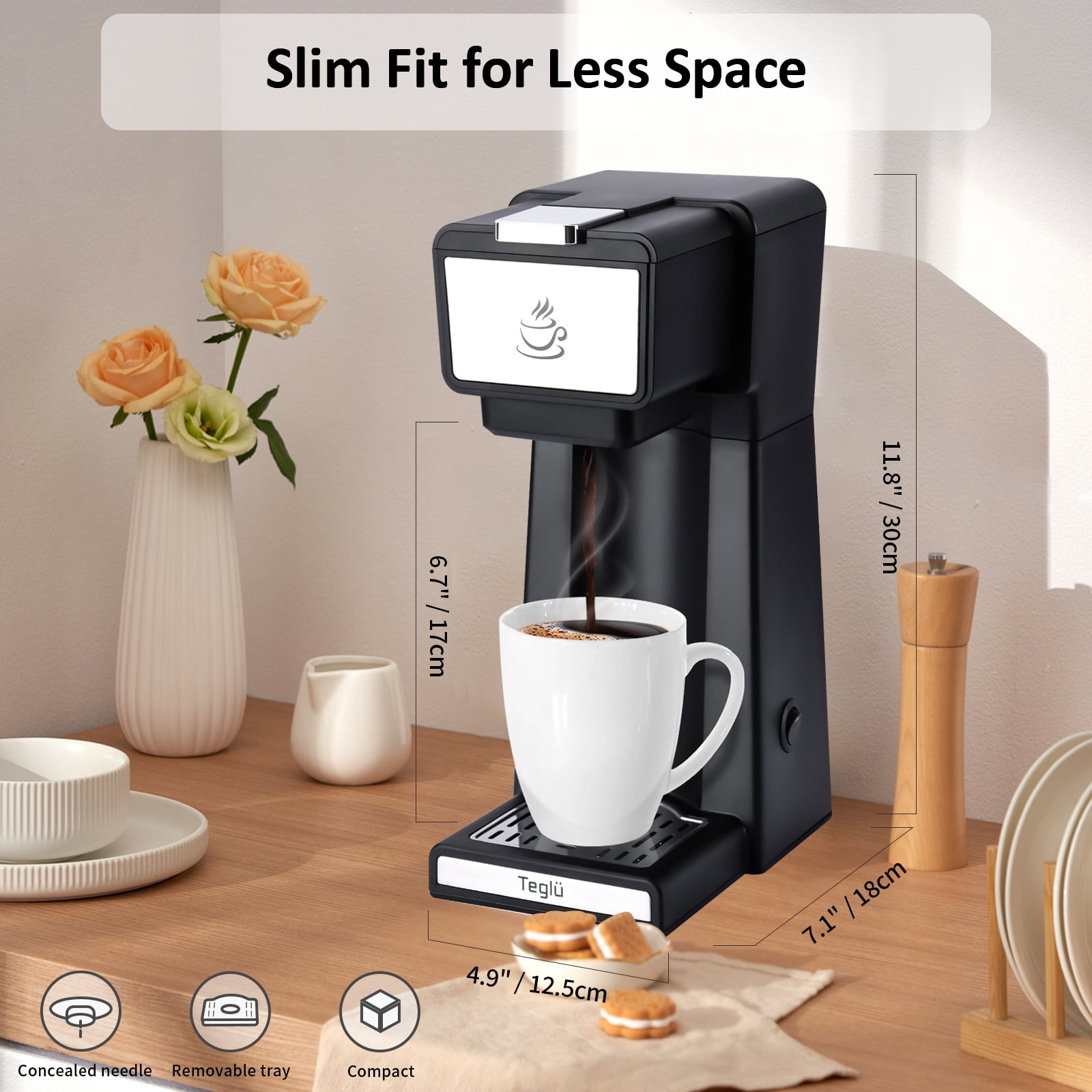 LITIFO Single Serve Coffee Maker for Ground coffee, Tea & K Cup Pod, 2-In-1  Small Coffee Machine with 6 to 14oz Reservoir, One-Button Fast Brew, Auto