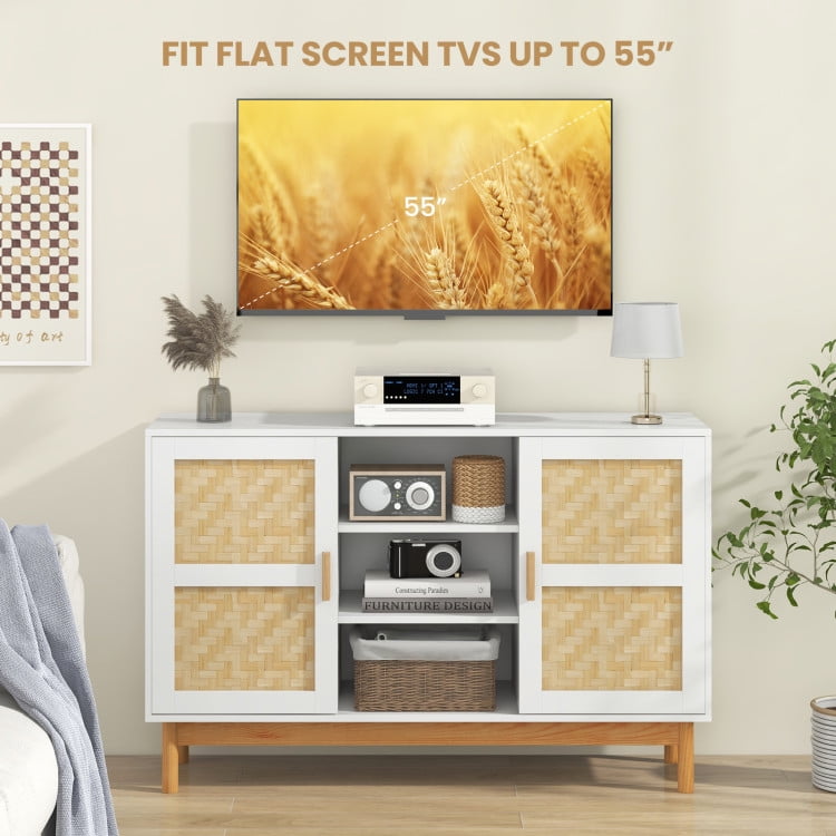 Finihen Kitchen Storage Cabinet, Buffet Sideboard, 48 Inch Sideboard Buffet Cabinet Floor Storage Cabinet with 2 Bamboo Woven Doors, for Dining Room, Kitchen, Living Room, White Finihen Kitchen Storage Cabinet, Buffet Sideboard, 48 Inch Sideboard Buffet Cabinet Floor Storage Cabinet with 2 Bamboo Woven Doors, for Dining Room, Kitchen, Living Room, White