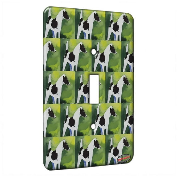 KuzmarK™ Single Gang Toggle Switch Wall Plate - Black Smooth Fox Terrier Abstract Dog Modern Art by Denise Every