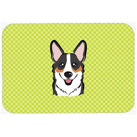 Checkerboard Lime Green Corgi Mouse Pad, Hot Pad Or Trivet, 7.75 x 9.25 In.