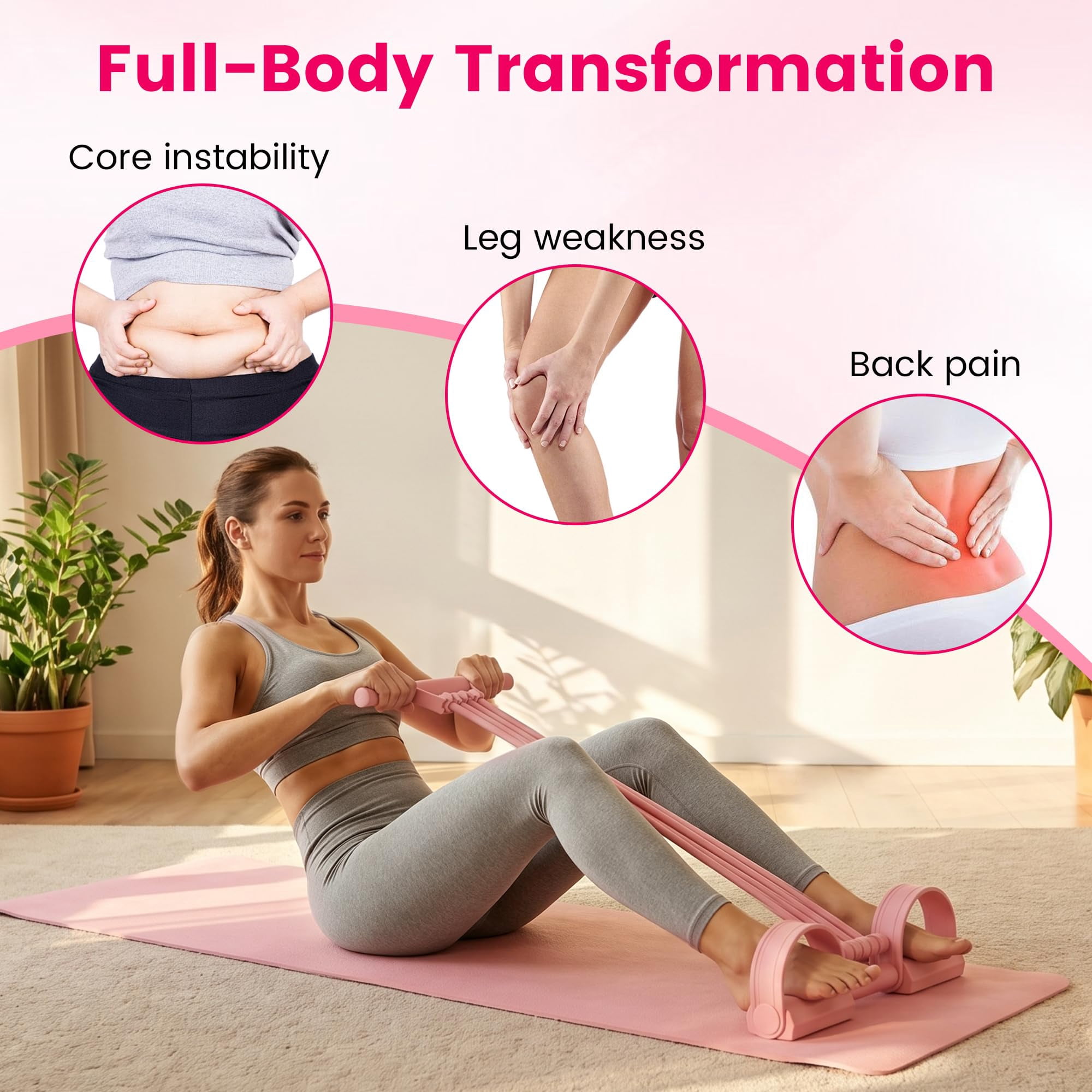 8 Tube Pedal Resistance Band with Handle, Upgraded Manual Tension Foot Trainer, Multifunction Rubber Fitness Band for Abdomen Waist Arm Leg Workout