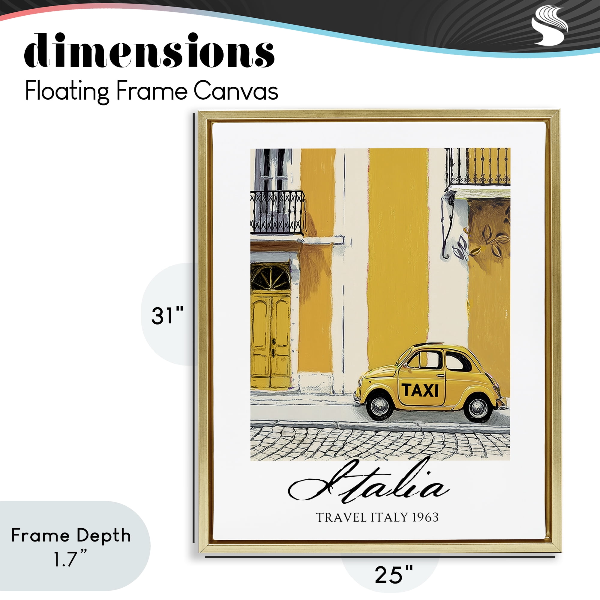 Stupell Industries Travel Italia Taxi Gold Framed Floater Canvas Wall Art, design by Annabelle Hall