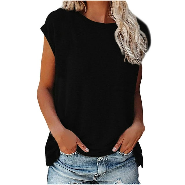 matoen Mode Femme Décontractée Quotidienne Chandail Col Rond Couleur Unie Manches Courtes T-shirt Coupe Ample Blouse Basique