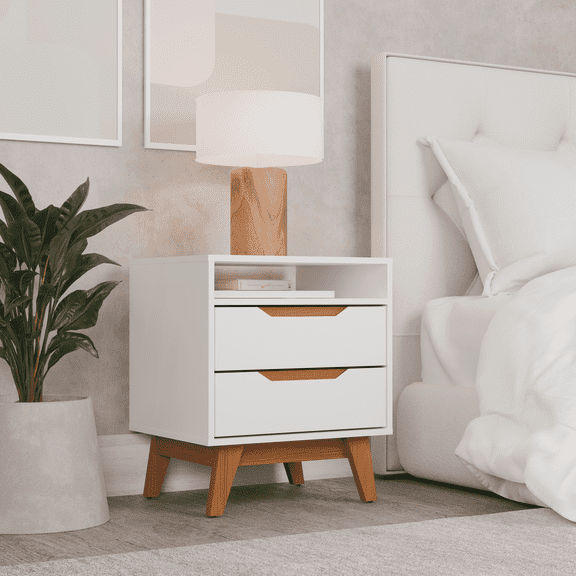 Kappesberg Paris 2-Drawer Nightstand with Open Shelf and Built-In Handles - White - for Adults and Teens