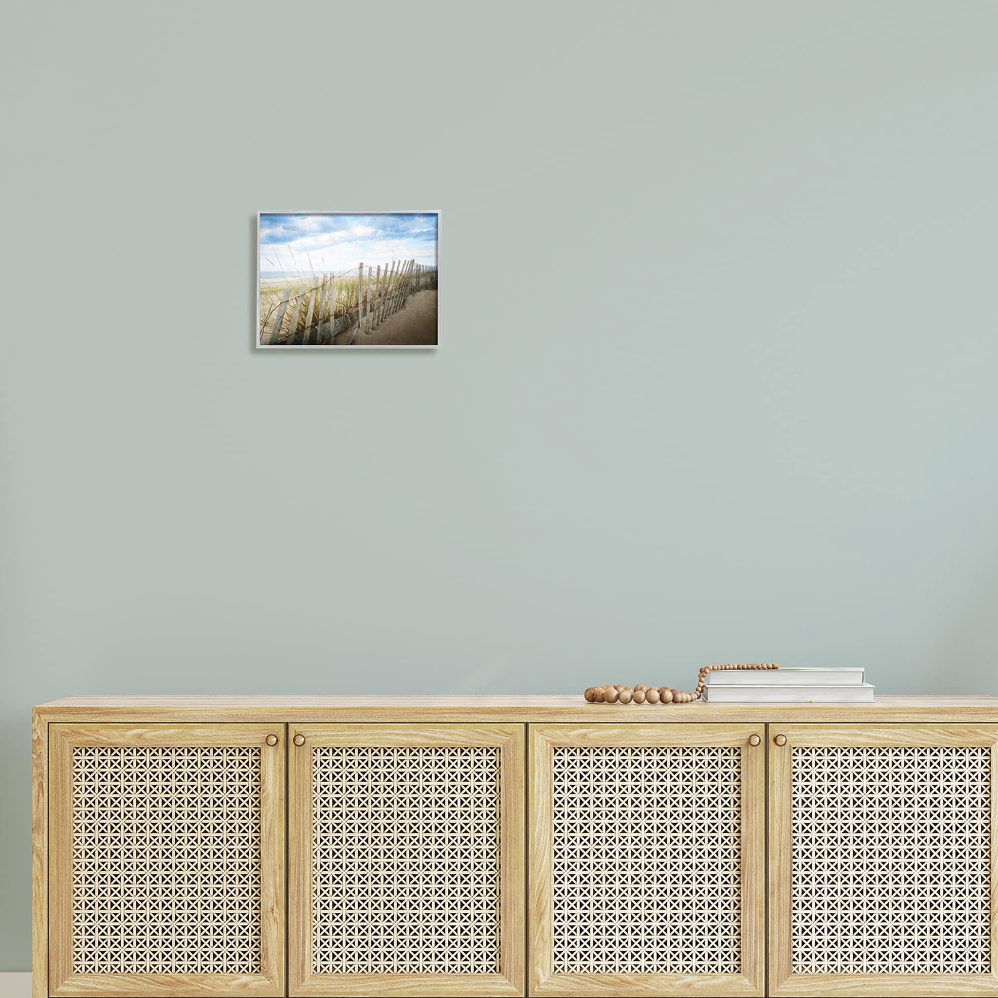 Stupell Industries Seaside Boardwalk Ocean Sand Fence Beach Grass Graphic Art Gray Framed Art Print Wall Art, Design by Graffitee Studios