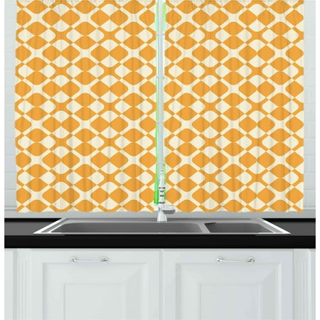 Checked Curtains Kids Curtains 2 Panels Set, Abstract Diagonal Checked Tile Pattern with Different Shabby Colored Cross Lines, Window Drapes for Living Room Bedroom, 55W X 39L Inches, Marigold Cream, by Ambesonne ()