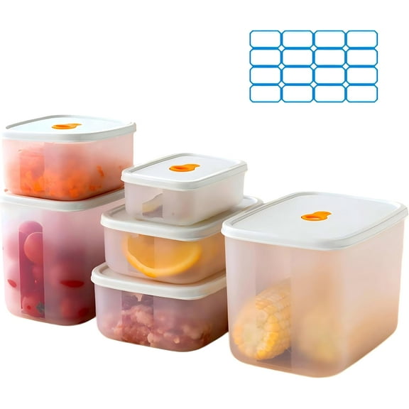 BZUEPRS 6 Pack Small Plastic Food Storage Containers with 6 Airtight Lids & Labels, BPA-Free Food Grade Reusable Meal Prep Containers Freezer Storage Box for Leftovers/Dessert/Sauces/Jams/Fruits