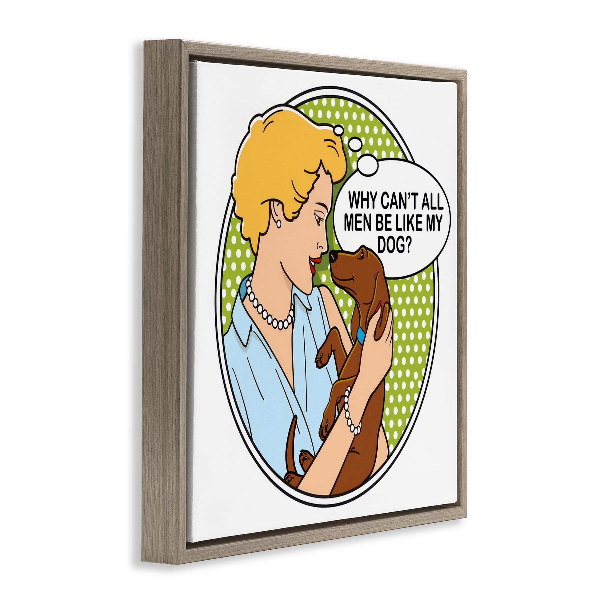 Stupell Industries Funny Men & Dogs Animals Painting Brown Floater Framed Canvas Art Print Wall Art, 18 x 18