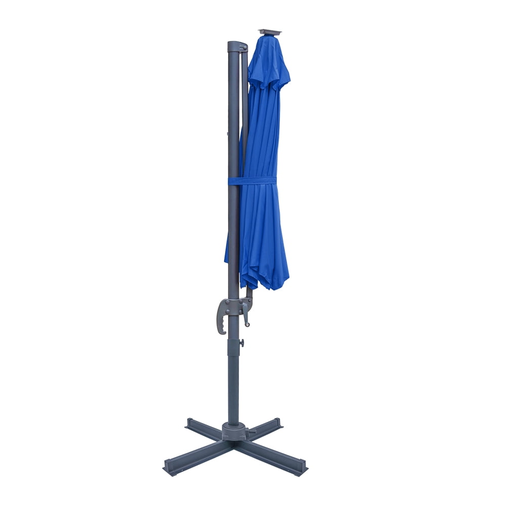 Abble 120" Navy Solid Print Octagon Cantilever Patio Umbrella with Solar Powered LED Lights