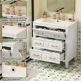 thumbnail image 3 of 30'' Bathroom Vanity Solid Wood & MDF, Ceramic Sink Combo with 3 Drawers, Free Standing Storage Cabinet for Bathroom, Retro White, 3 of 7