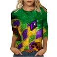 thumbnail image 2 of Mardi Gras Tops T-shirt Blouse for Womens,Womens 3/4 Sleeves Round Neck Mardi Gras Printed Casual T-shirt Purple XL, 2 of 5