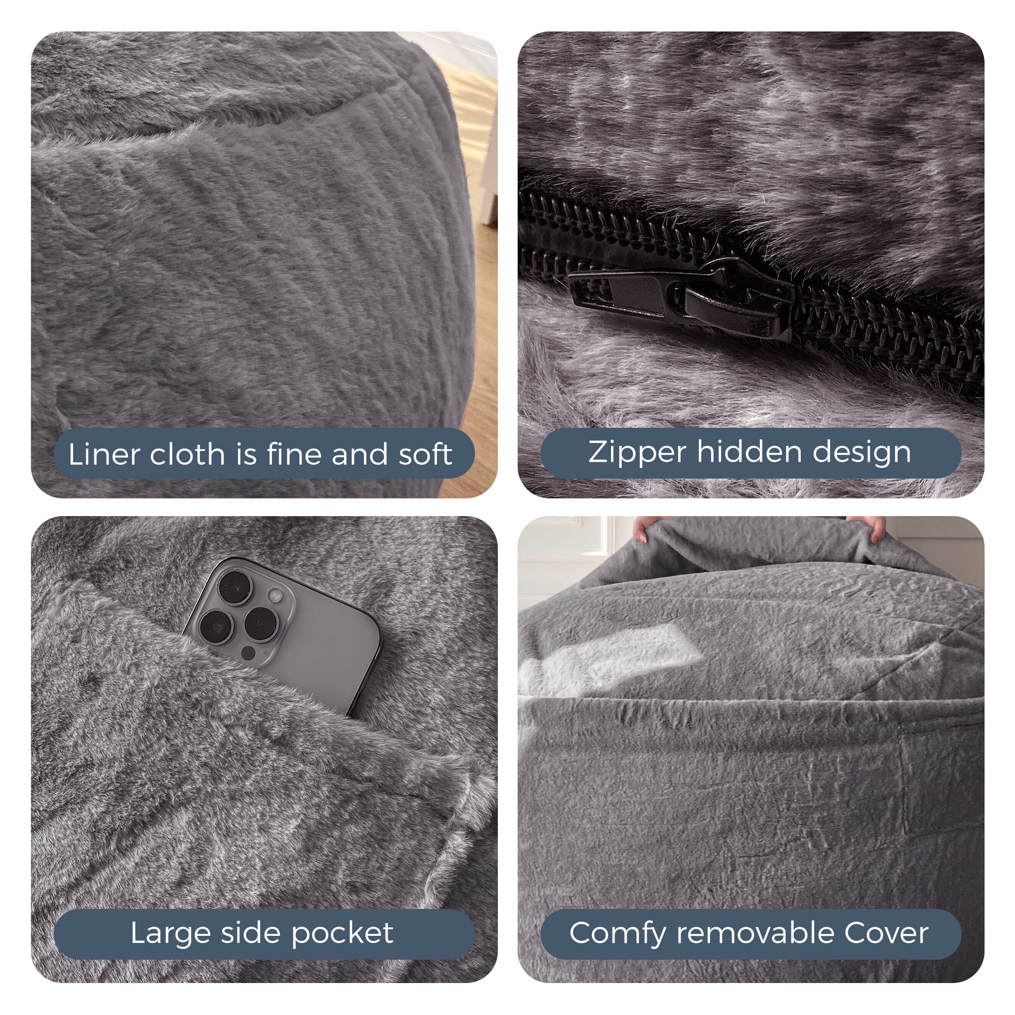 Giant Bean Bag Chairs Bean Bag Bed with Washable Cover Ultra Soft, Convertible Bean Bag from Chair to Mattress, Huge Cordoroys Bean Bags for Adult,Couples,Family,Dgrey,Queen