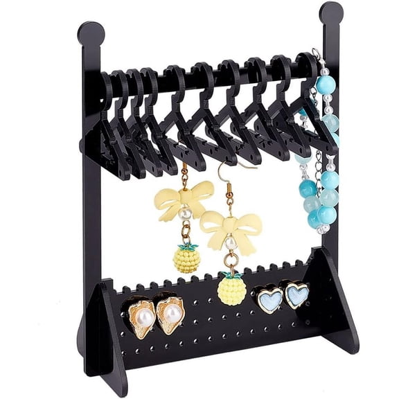 PH 82 Holes Mini Earring Hanger Organizer Acrylic Jewelry Holder Stand Unique Earring Display Rack for Women Earring Jewelry Home Small Business Black 2.3x4.7x6.1inch for DIY