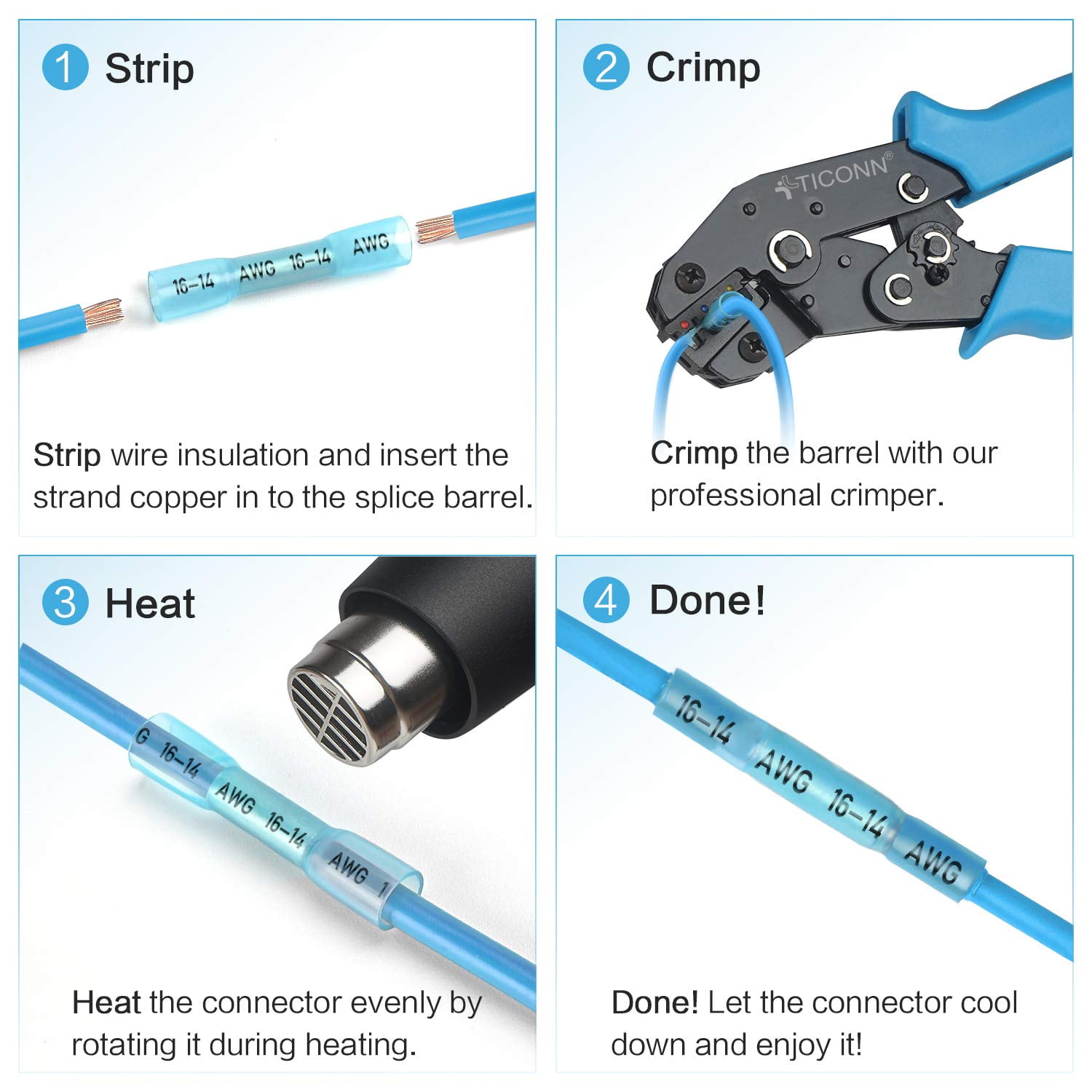 100 heat shrink end-to-end wire connector kit, insulated waterproof electrical cable crimp terminals end-to-end joint for ships, automobiles (100)