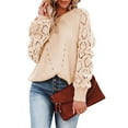 thumbnail image 2 of VISALY Pullover Crewneck Sweatshirt Fashion Sweatshirt Womens Crewneck Crochet Lace Long Sleeve Cable Knit Pullover Sweaters Tops Mesh Sweaters Long Sleeve Pullover Sweaters Beige L, 2 of 5