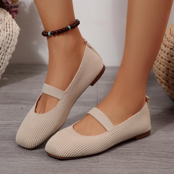 Women's Flats, Breathable Knitted Mesh Shoes, Comfortable Slip-On Mary Jane Flats for Casual Work and Leisure