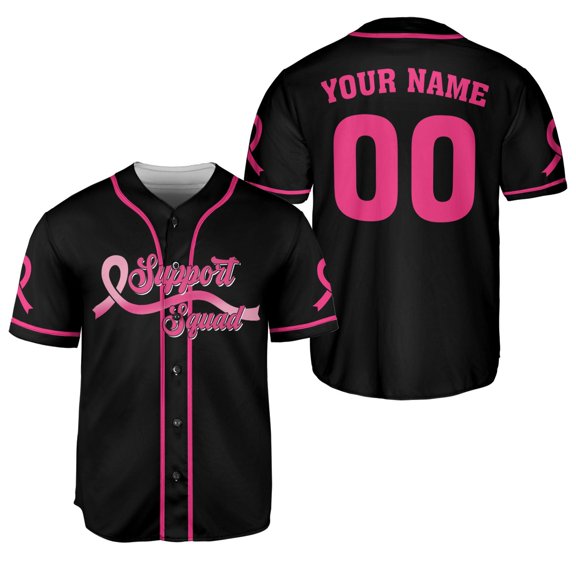 Personalized Number and Name Support Squad Breast Cancer Jersey, Baseball Breast Cancer Survivor Pride Jersey (S)