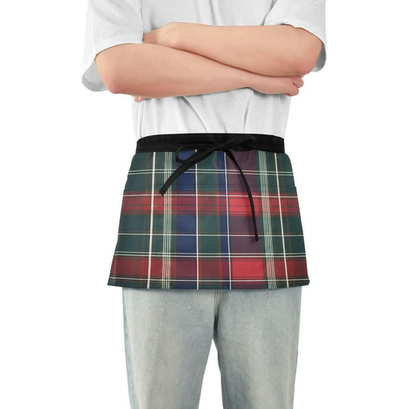 Yayeee Waist Apron with Pockets for Cooking Waterproof Half Server Aprons, Warm Tartan Mosaic