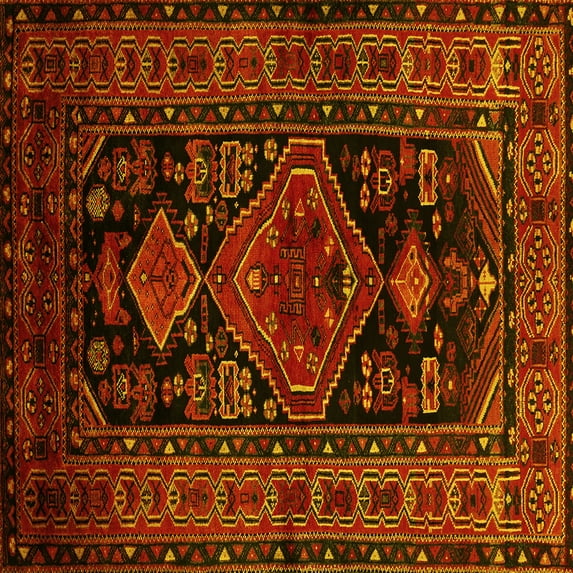 Ahgly Company Indoor Square Persian Yellow Traditional Area Rugs, 3' Square