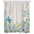 thumbnail image 2 of HVEST Floral Shower Curtain Blue Butterfly and Dragonfly Bathroom Curtain, Flower Botanical on Rustic Wooden Board ​Shower Curtain with Hooks, 60W X 72L Inches, 2 of 5