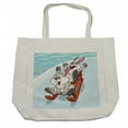 thumbnail image 1 of Bunny Shopping Bag, Winter Wooden Sled Cartoon Style Compositions of Woodland Animals Theme, Eco-Friendly Reusable Bag for Groceries Beach and More, 15.5" X 14.5", Cream, by Ambesonne, 1 of 2