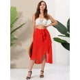 thumbnail image 3 of Falda Elegante De Cintura Alta Para Mujer Con Dobladillo Asimétrico Faldas Largas Cruzadas De Imitación Rojo L, 3 of 6