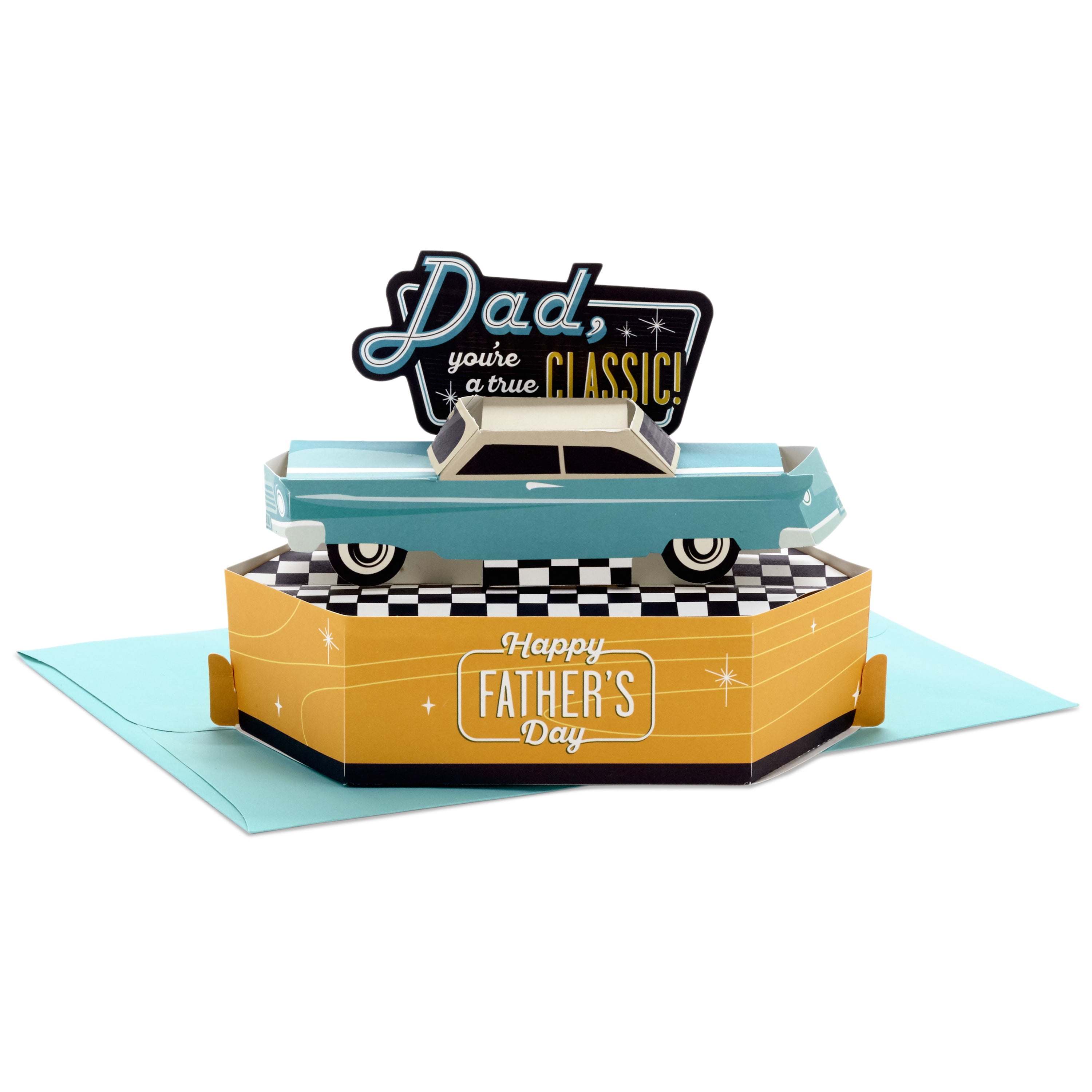 Hallmark Paper Wonder Displayable Pop Up Fathers Day Card For Dad Classic Car 