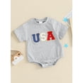 thumbnail image 6 of Aojekbee Baby Boys Independence Day Romper Short Sleeve Crewneck Letter Embroidery Romper, 6 of 10