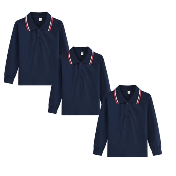 Grblisyd 3 Pack Boys Girls Polo Shirt School Uniform Polo Caual Soft Long Sleeve Classic Collared Shirt Kids Back to School Clothes