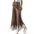thumbnail image 2 of Women Silk Satin Half Slip Long Skirts Lace Patchwork Elastic Waist Long Skirt Elegant Silky Flowy A Line Midi Skirts, 2 of 4