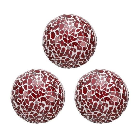 Uxcell 3Pcs Decorative Glass Balls 2.36 Inch Orbs Centerpiece Balls Mosaic Glass Ball Sphere for Decor Bowls Vases Dining Table Party, Red