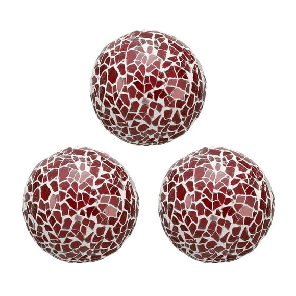 Uxcell 3Pcs Bolas de Vidrio Decorativas de 2.36 Pulgadas Esferas para Centro de Mesa, Bolas de Vidrio Mosaico para Decorar Cuencos, Jarrones, Mesa de Comedor, Fiesta, Rojo